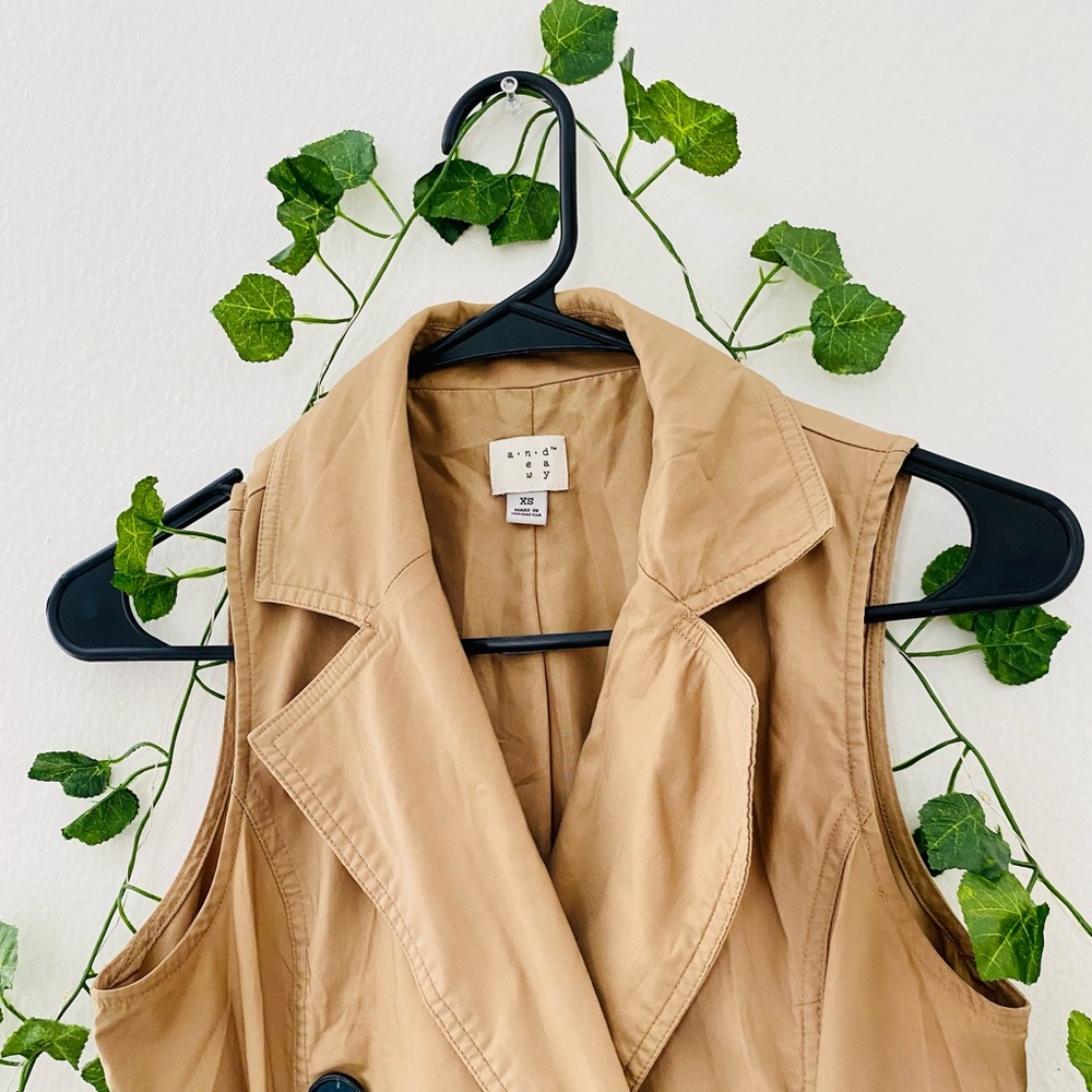 Breasted Belted Trench Coat  Sleeveless Camel